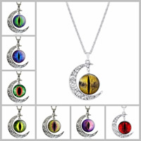 Time Gem Jewelry Necklace Zinc Alloy with iron chain & Glass Moon antique silver color plated valentino chain & hollow & decal lead & cadmium free Sold Per Approx 17 Inch Strand