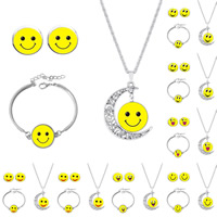 Zinc Alloy Jewelry Sets bracelet & earring & necklace with iron chain & Glass with 5cm extender chain Moon plated with smiley face & time gem jewelry & valentino chain & decal 18mm Length Approx 6 Inch Approx 17 Inch Sold By Bag