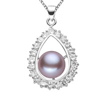 Cubic Zirconia Brass Pendants with Freshwater Pearl Teardrop real silver plated natural & with cubic zirconia purple lead & cadmium free Approx 2-4mm Sold By PC