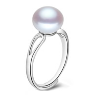 Sötvatten Pearl Finger Ring, Mässing, med Freshwater Pearl, äkta silver plated, naturliga & justerbar & olika storlek för val, fler färger för val, leda & kadmiumfri, Storlek:7.5, Säljs av PC