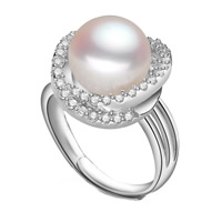 Cubic Zircon Brass Finger Ring with Freshwater Pearl Flower real silver plated natural & with cubic zirconia white lead & cadmium free 10-11mm US Ring .5 Sold By PC