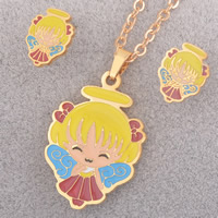 Stainless Steel Jewelry Set pendant & earring Angel gold color plated enamel  Approx Sold By Bag