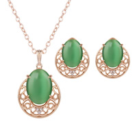 Zinc Alloy Jewelry Sets earring & necklace with Agate stainless steel post pin Teardrop gold color plated & oval chain & for woman & with rhinestone & hollow nickel lead & cadmium free  Length Approx 17.7 Inch Sold By Lot