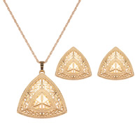 Zinc Alloy Jewelry Sets earring & necklace stainless steel post pin Triangle gold color plated rope chain & for woman & hollow nickel lead & cadmium free  Length Approx 17.7 Inch Sold By Lot