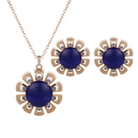 Zinc Alloy Jewelry Sets earring & necklace with Agate stainless steel post pin Flower gold color plated & oval chain & for woman & with rhinestone & hollow nickel lead & cadmium free  Length Approx 17.7 Inch Sold By Lot