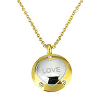 Stainless Steel Jewelry Necklace, Flat Round, word love, plated, oval chain & for woman & with rhinestone & two tone, 20x26x3mm, 2.5x2x0.5mm, Sold Per Approx 18 Inch Strand