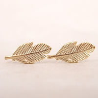 Brass Stud Earring Leaf plated nickel lead & cadmium free 15mm Sold By Pair