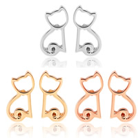 Brass Stud Earring Cat plated nickel lead & cadmium free Sold By Pair