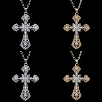 Zinc Alloy Sweater Chain Necklace with iron chain Cross plated twist oval chain & for woman & with rhinestone lead & cadmium free Sold Per Approx 27.5 Inch Strand