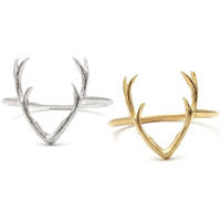 Brass Finger Ring Antlers plated nickel lead & cadmium free 16-19mm US Ring Sold By PC