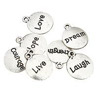 Zinc Alloy Flat Round Pendants antique silver color plated & with letter pattern nickel lead & cadmium free Approx 1.5mm Sold By Lot