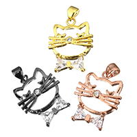 Brass Jewelry Pendants Cat plated with cubic zirconia nickel lead & cadmium free Approx Sold By Lot