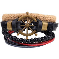 Unisex Bracelet Cowhide with Linen & Wood & Zinc Alloy antique bronze color plated adjustable nickel lead & cadmium free Length Approx 7.4 Inch Sold By Lot