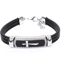 Men Bracelet PU Leather with Zinc Alloy platinum color plated with letter pattern & for man & enamel nickel lead & cadmium free Sold Per Approx 8.6 Inch Strand