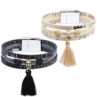 Cowhide Bracelet with Linen & Nylon Cord & Zinc Alloy plated with letter pattern & for woman nickel lead & cadmium free 60mm Sold Per Approx 8.6 Inch Strand