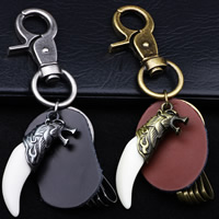 Bag Purse Charms Keyrings Keychains Zinc Alloy with Cowhide & Resin Wolf Tooth plated for man nickel lead & cadmium free Sold By Strand
