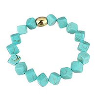 Fashion Turquoise Armbanden, Synthetische Turquoise, met Roestvrij staal, gold plated, voor vrouw, 11x12x12mm, 10x10x10mm, Per verkocht Ca 8 inch Strand