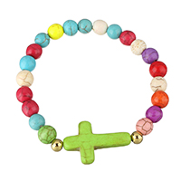 Fashion Turquoise Bracelets with Stainless Steel Cross gold color plated dyed & for woman   Sold Per Approx 8 Inch Strand