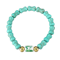 Fashion Turquoise Armbanden, Synthetische Turquoise, met Porselein & Roestvrij staal, gold plated, voor vrouw, 12.5x8.5x8.5mm, 6x8x8mm, 13.5x8x8mm, Per verkocht Ca 8 inch Strand