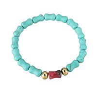 Fashion Turquoise Armbanden, Synthetische Turquoise, met geverfd Jade & Roestvrij staal, gold plated, voor vrouw, 12x8x8mm, 6x8x8mm, 13x8x8mm, Per verkocht Ca 8 inch Strand