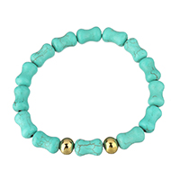 Fashion Turquoise Armbanden, Synthetische Turquoise, met Roestvrij staal, gold plated, voor vrouw, 13x8x8mm, 6x8x8mm, Per verkocht Ca 8 inch Strand
