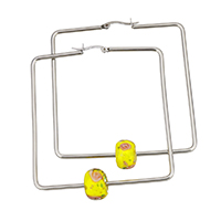 Stainless Steel Hoop Earring with Lampwork Square  Sold By Pair