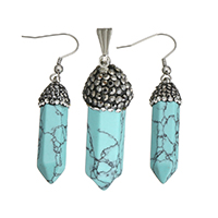 Turquoise Jewelry Sets, pendant & earring, Stainless Steel, with Rhinestone Clay Pave, Bullet, for woman, 12x36.5x12mm, 57mm, 11x36x11mm, Hole:Approx 3x7mm, Sold By Set