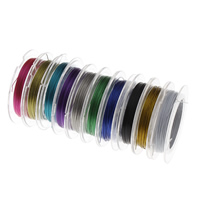 Tiger hale ledning, Tiger Tail Wire, med plast spole, elektroforese, blandede farver, 0.38mm, Længde Ca. 10 m, 10Spoler/Bag, Solgt af Bag