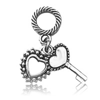European Style Zinc Alloy Dangle Beads heart and key antique silver color plated without troll lead & cadmium free Approx 4-4.5mm Sold By PC