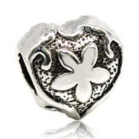 Zinc Alloy European Beads Heart antique silver color plated without troll lead & cadmium free 11mm Approx 4-4.5mm Sold By PC