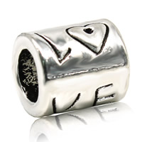 Zinc Alloy European Beads Tube word love antique silver color plated without troll lead & cadmium free 8x-9mm Approx 4-4.5mm Sold By PC