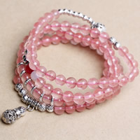 Rose Quartz Bracelet with Red Agate & White Agate & Zinc Alloy Calabash antique silver color plated natural & for woman &  6mm Length Approx 22 Inch Sold By Bag