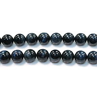 Tiger Eye Beads, Runde, naturlig, forskellig størrelse for valg, blå, Hole:Ca. 1-1.5mm, Længde Ca. 15.5 inch, Solgt af Lot