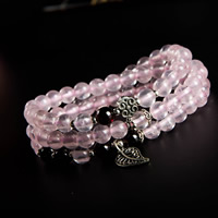 Rose Quartz Bracelet with Red Agate & Zinc Alloy Leaf antique silver color plated for woman &  6mm Sold Per Approx 18 Inch Strand