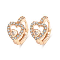 Brass Huggie Hoop Earring Heart real gold plated micro pave cubic zirconia nickel lead & cadmium free Sold By Pair