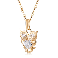 Brass Necklace Owl real gold plated for woman & with cubic zirconia & faceted nickel lead & cadmium free Sold Per Approx 15.5 Inch Strand