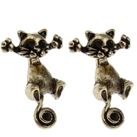 Brass Stud Earring Cat plated animal design & with rhinestone nickel lead & cadmium free 25mm Sold By Pair