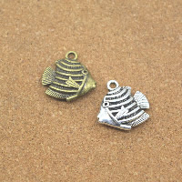 Tibetan Style Animal Pendants, Fish, plated, more colors for choice, nickel, lead & cadmium free, 17x17x5mm, Hole:Approx 1.5mm, 50PCs/Lot, Sold By Lot