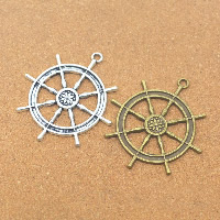 Zinc Alloy Ship Wheel & Anchor Pendant plated nickel lead & cadmium free Approx 1.5mm Sold By Lot