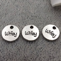 Zinc Alloy Flat Round Pendants antique silver color plated with letter pattern lead & cadmium free Approx 2mm Sold By Bag