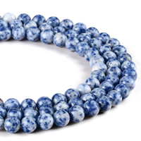 Blauer Tupfen Stein Perlen, blauer Punkt, rund, natürlich, verschiedene Größen vorhanden, Bohrung:ca. 1mm, verkauft per ca. 15 ZollInch Strang
