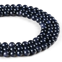 Blå Goldstone Bead, Rund, syntetisk, olika storlek för val, Hål:Ca 1mm, Såld Per Ca 15 inch Strand