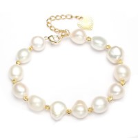 Freshwater Cultured Pearl Bracelet Freshwater Pearl with Brass with 5cm extender chain Potato gold color plated natural & flower cut 9-10mm Sold Per Approx 6 Inch Strand