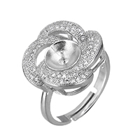 925 Sterling Silver Βάσεις Ring, Λουλούδι, μικρο ανοίξει κυβικά ζιρκονία, 18x17x5mm, 0.6mm, Εσωτερική διάμετρος:Περίπου 17mm, Μέγεθος:6.5, 3PCs/Παρτίδα, Sold Με Παρτίδα