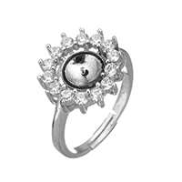 925 Sterling Silver Βάσεις Ring, Λουλούδι, μικρο ανοίξει κυβικά ζιρκονία & σμάλτο, 14.5x14x4mm, 0.7mm, Μέγεθος:6.5, 3PCs/Παρτίδα, Sold Με Παρτίδα