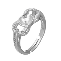 925 Sterling Zilver Ring Bevestigingen, micro pave zirconia, 7.5x5mm, 0.8mm, Maat:6.5, 5pC's/Lot, Verkocht door Lot