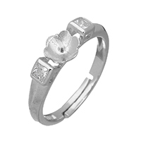 925 argento sterlina supporti per anello, Fiore, con zirconi cubici, 14x6x5mm, 0.8mm, Misura:6.5, 5PC/lotto, Venduto da lotto