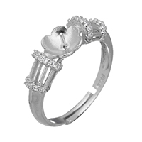 925 Sterling Silver Kování Ring, Květina, micro vydláždit kubické zirkony, 6.5x5.5mm, 0.8mm, Velikost:6.5, 5PC/Lot, Prodáno By Lot