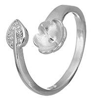 925 Sterling Silver Fästen Ring, Leaf, öppet & micro bana cubic zirconia, 5x2mm, 8x6mm, 0.6mm, Storlek:7.5, 5PC/Lot, Säljs av Lot