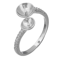 925 argento sterlina supporti per anello, aprire & Micro spianare cubic zirconia, 5x5mm, 17x5mm, 0.8mm, Misura:5.5, 5PC/lotto, Venduto da lotto